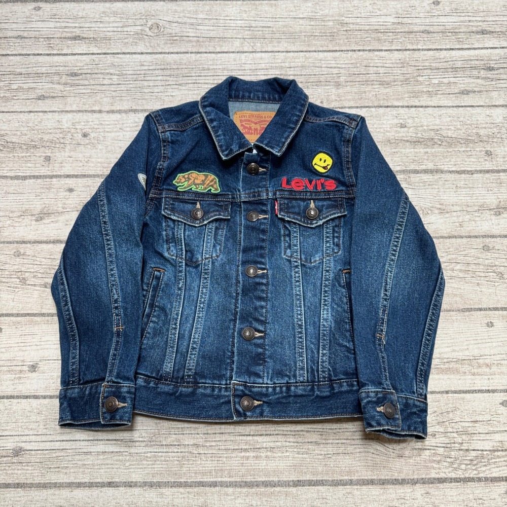 Y2K Levi's Jacket Kid's 7 Blue Denim Embroidered Patches Trucker Western Outdoor